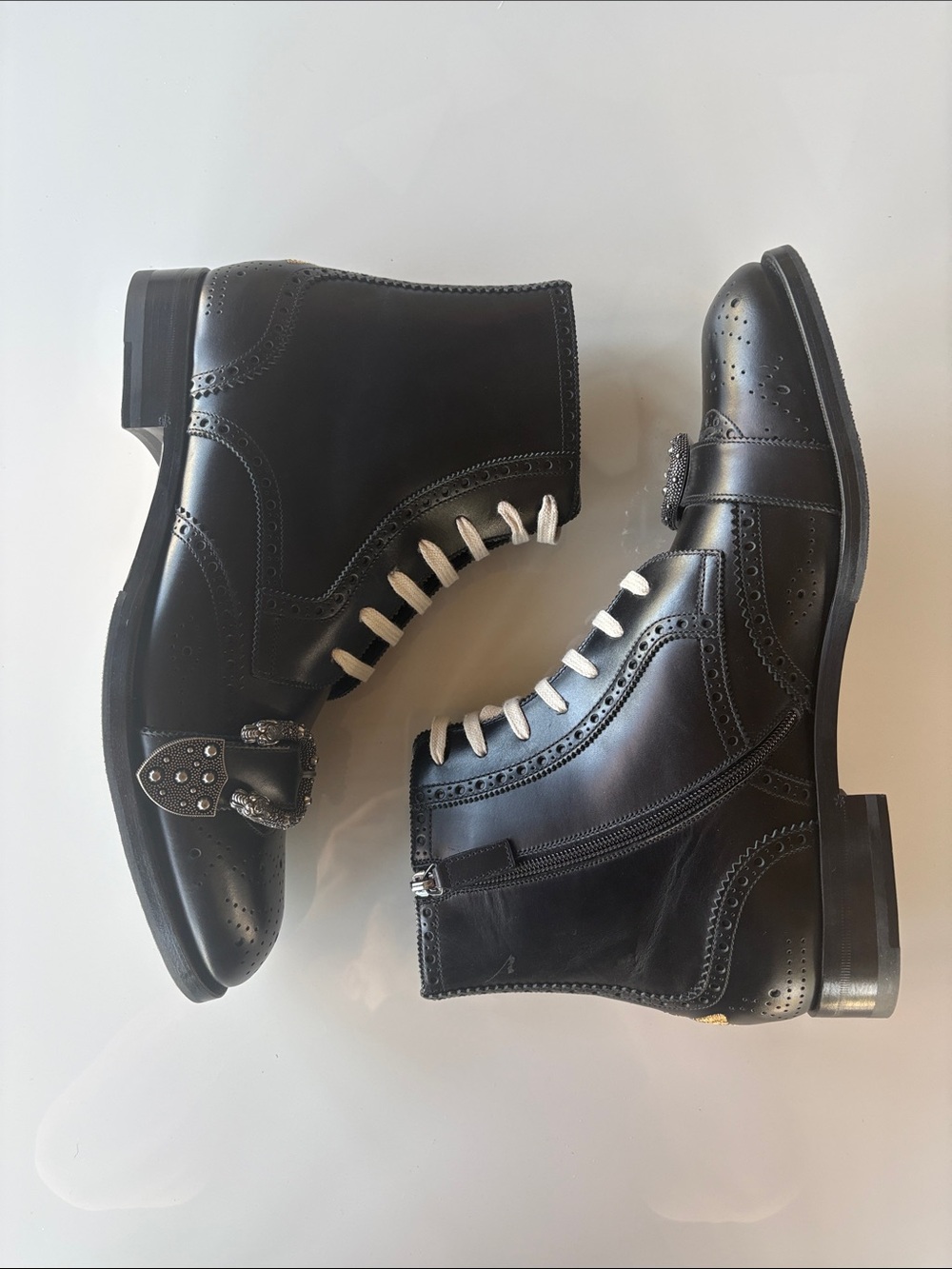 Gucci Black Leather Brogue Boots